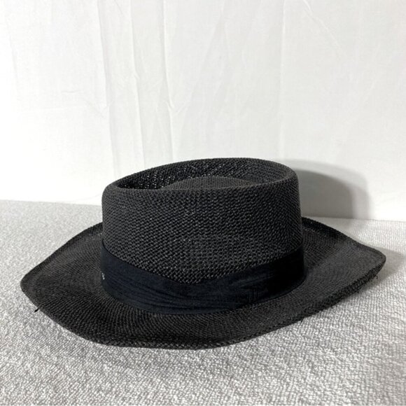 Vintage Billie Ross Sandalwood Black Woven Wide Brim Sun Hat - Picture 7 of 11